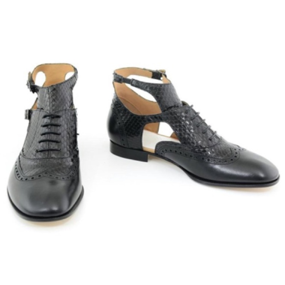 MAISON MARGIELA Ankle Strap Python & Leather Cut Out Shoes - Picture 2 of 12